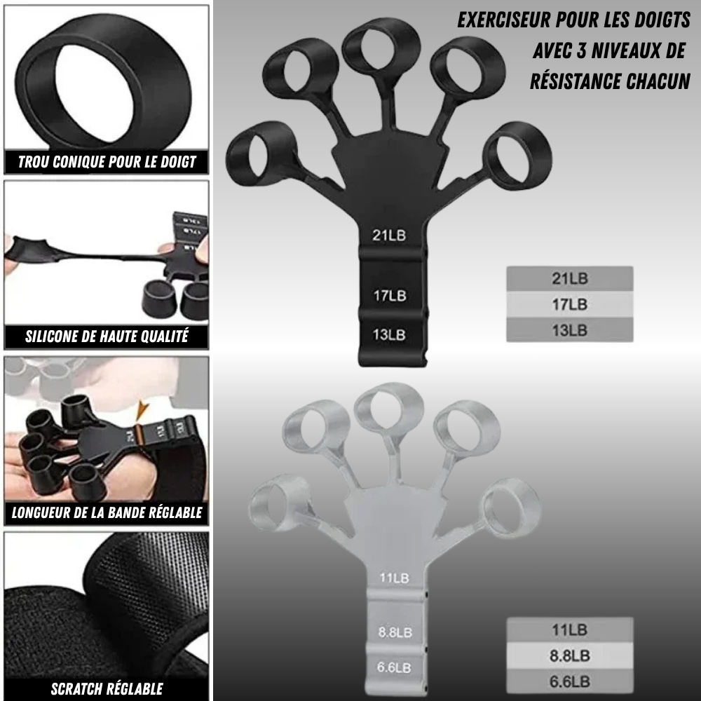 Kit complet exerciseur de doigts – silicone et bracelet