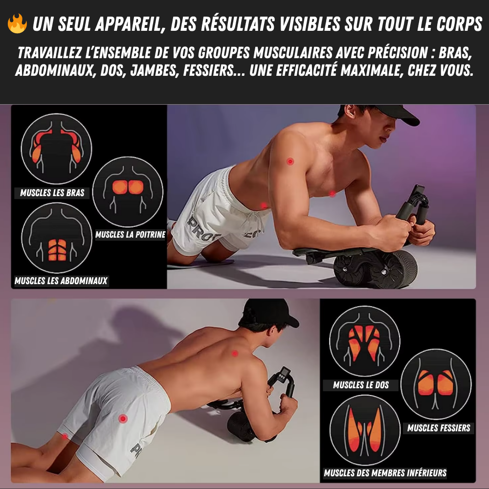 Exercice abdominaux avec rouleau à rebond automatique – renforcement du gainage