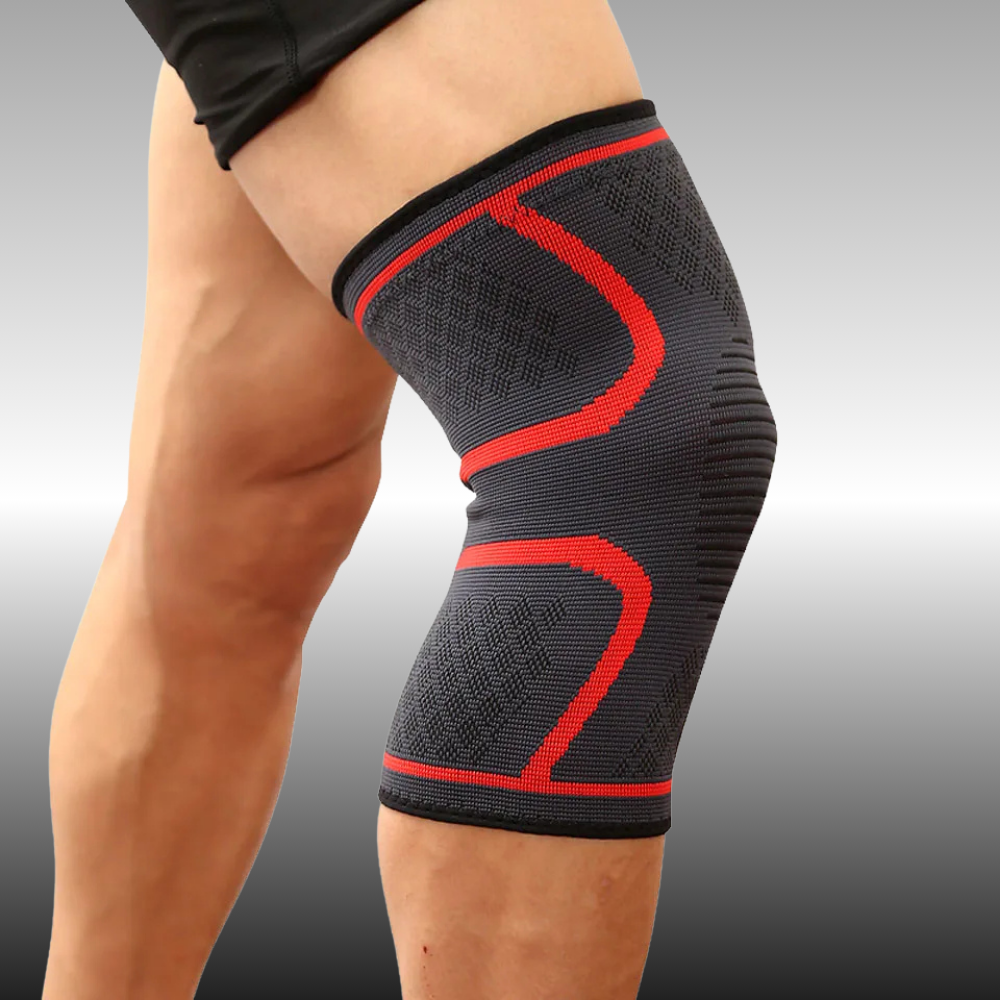 Genouillère de compression rouge – maintien articulaire pour sport et récupération
