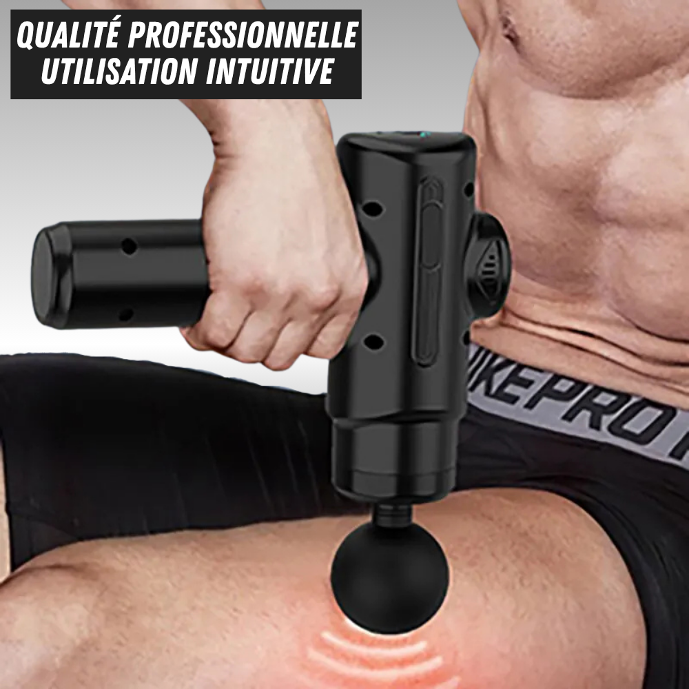 Application du pistolet de massage sur les jambes – réduction des tensions musculaires