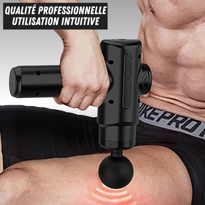 Application du pistolet de massage sur les jambes – réduction des tensions musculaires
