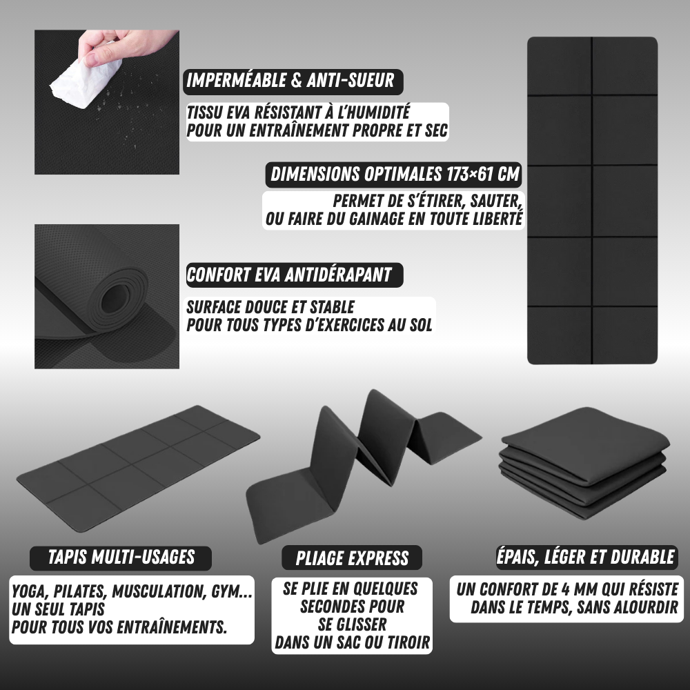 Tapis EVA pliable et antidérapant pour yoga, gainage, pilates et musculation